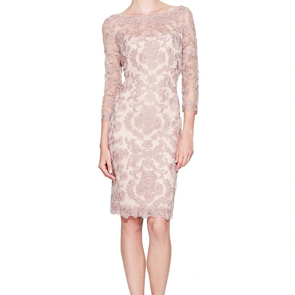 Tadashi Shoji Yosamu Dress 3/4 Sleeve Dusty Rose Lace Cocktail Dress Size 12 - Picture 1 of 15